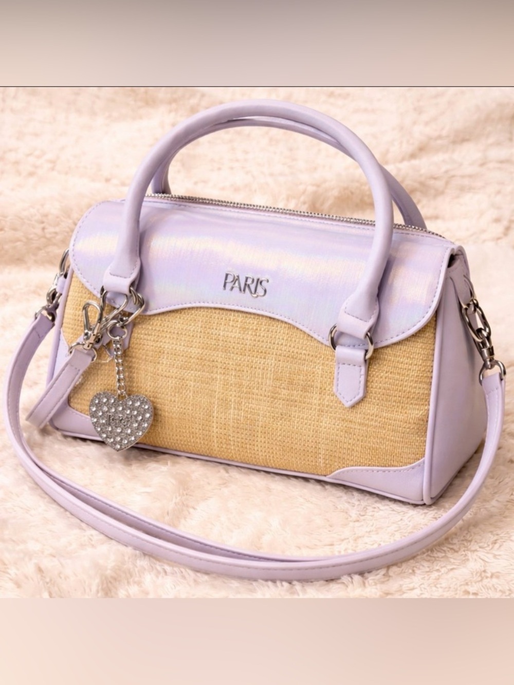 Paris Lavender and Natural Straw Top-Handle Satchel